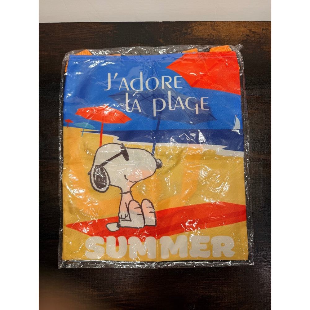 Nice Bamboo Snoopy Peanuts Beach Tote Bag J'Adore La Plage Au Bord De La Mer new
